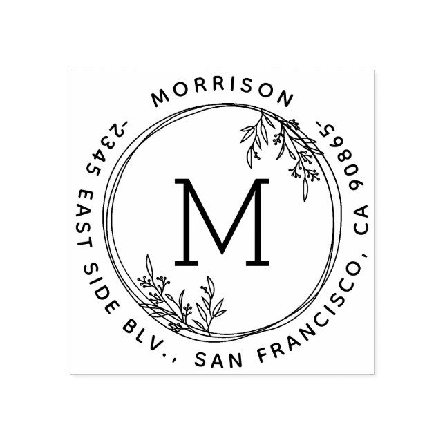 Carimbo De Borracha Nome da família Wreath Monograma Nome Redonda Ende (Impressão)