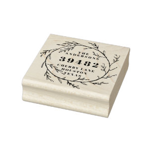 Carimbo De Borracha Nome da sua família Endereço de devolução Wreath R