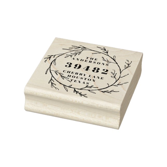 Carimbo De Borracha Nome da sua família Endereço de devolução Wreath R (Carimbo)