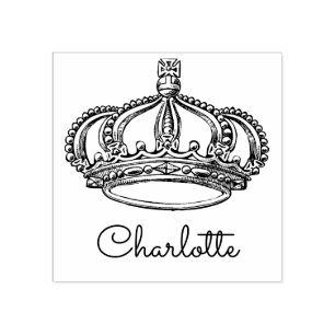 Carimbo De Borracha Nome de Assinatura Personalizada com Vintage Crown