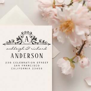 Carimbo De Borracha Nome de Script do Monograma Clássico Endereço de D