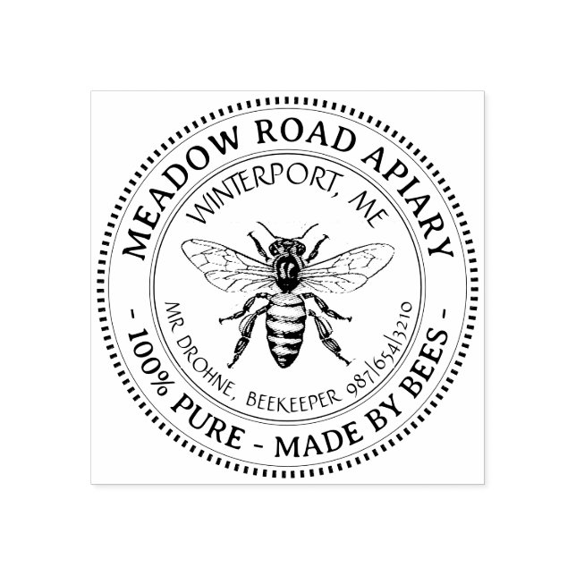 Carimbo De Borracha Nome do Apiary Beekeeper Apiary do Mel do Promocio (Impressão)