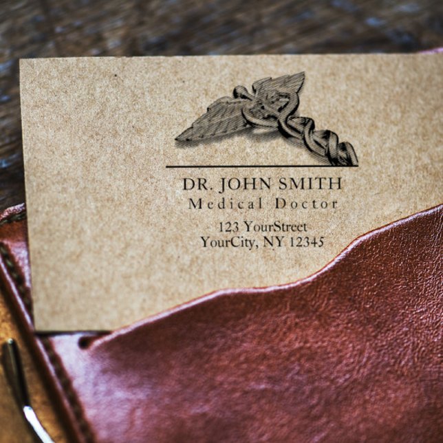 Carimbo De Borracha Nome do Caduceus Médico Moderno Retornar Endereço  (Criador carregado)