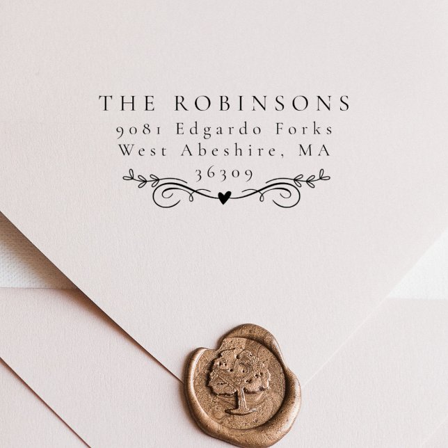 Carimbo De Borracha Nome e endereço do Coração Botânico Elegante Simpl (Criador carregado)