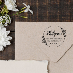 Carimbo De Borracha Nome e endereço do fundo verde desenhado à mão