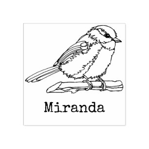 Carimbo De Borracha Nome Monogrammed das aves canoras do Chickadee do