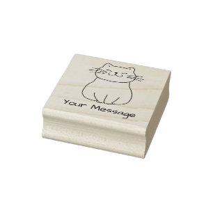 Carimbo De Borracha Nome ou mensagem com desenho de gato sorridente