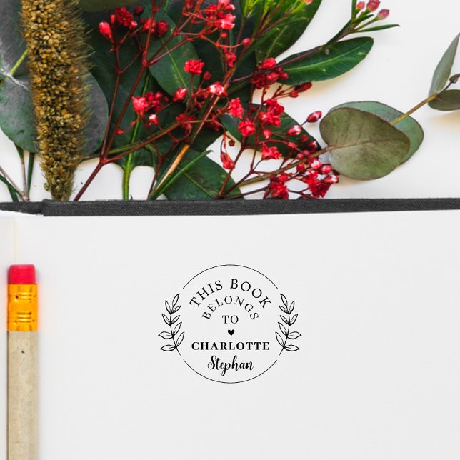 Carimbo De Borracha Nome Personalizado Botânico Moderno Este Livro Per (Criador carregado)