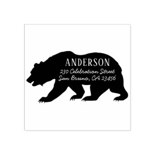 Carimbo De Borracha Nome Personalizado da Família Rustic Bear e Endere