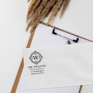 Carimbo De Borracha Nome Personalizado do Monograma Moderno Endereço d