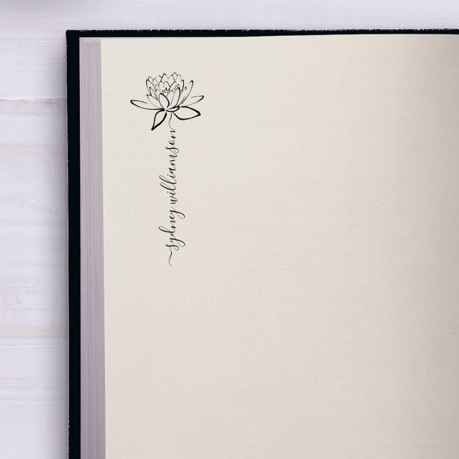 Carimbo De Borracha Nome Personalizado do Script Elegante Whimsical Lo (Elegant whimsical script lotus flower custom name signature.  Perfect to sign your library books!)