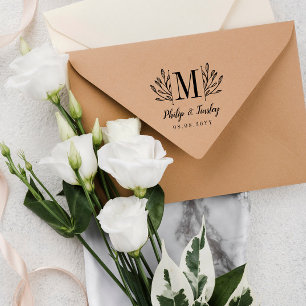 Carimbo De Borracha Nomes e data de casamento do monograma verde legan