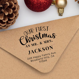 Carimbo De Borracha Nosso Primeiro Natal como endereço de retorno da S