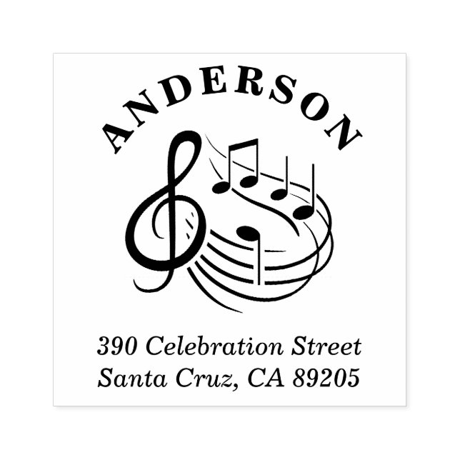 Carimbo De Borracha Notas Musicais Nome da família redonda Endereço de (Impressão)