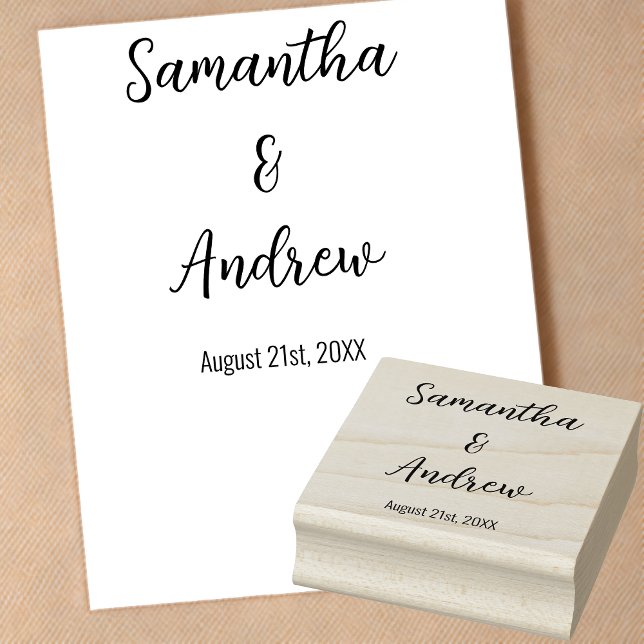 Carimbo De Borracha Novos casamentos personalizados simples e data de  (Cherished Memories Forever: Personalized wedding stamp with names & date, exuding minimal elegance.)