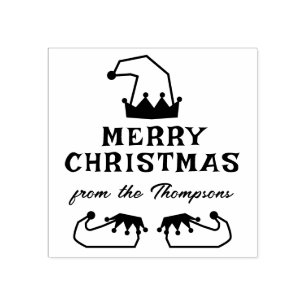 Carimbo De Borracha O Chapéu do Elf Whimsical e os Calçados Feliz Nata