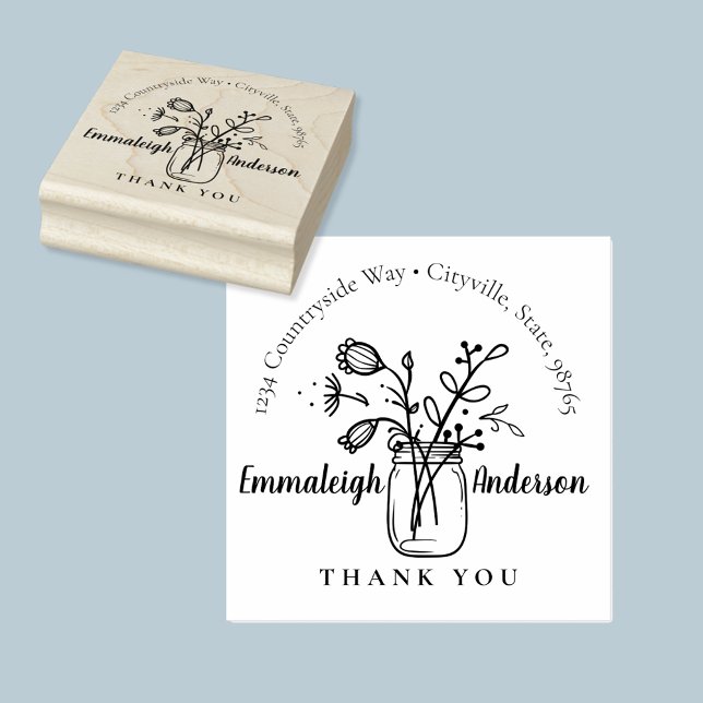 Carimbo De Borracha Obrigado Floral Mason Jar Small Business Stamp (Criador carregado)