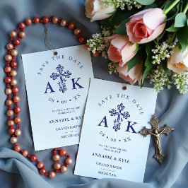 Carimbo De Borracha Ornate Christian Cross Minimal Wedding Save Date
