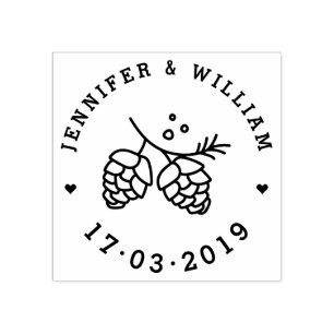 Carimbo De Borracha Os cones rústicos do pinho salvar a data do