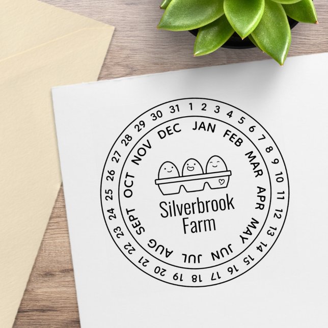 Carimbo De Borracha Ovos de Fazenda frescos Cartonagem Data Roda (Criador carregado)