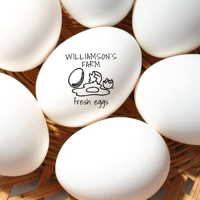 Carimbo De Borracha Ovos Frescos Modernos Retirados À Mão Nome da Faze (Modern Hand-drawn Fresh Eggs Family Farm Name Egg Rubber Stamp)