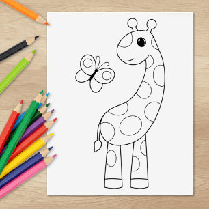 Carimbo De Borracha Página da coloração do girafa e da borboleta do