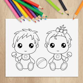 Carimbo De Borracha Página para Colorir Bebês Gêmeos Menino e Menina