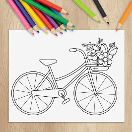 Carimbo De Borracha Página para Colorir Bicicleta com Cesto de Flores