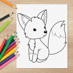 Carimbo De Borracha Página para Colorir de Raposa Fofa