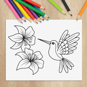 Carimbo De Borracha Página para Colorir Flores Lírio Beija-flor