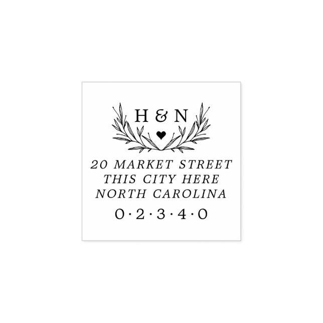 Carimbo De Borracha País Iniciais de Casamento Endereço de Retorno Bot (Impressão)