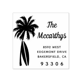 Carimbo De Borracha Palm Tree Surfboard Family Name Endereço de devolu
