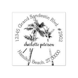 Carimbo De Borracha Palmeiras Tropicais Morada de Devolução Letretada