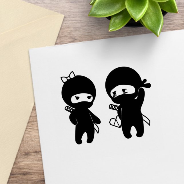 Carimbo De Borracha Par Ninja, um Menino e uma Menina (Criador carregado)