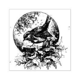 Carimbo De Borracha Pássaro Cinto Vitoriano com Holly - Natais vintage