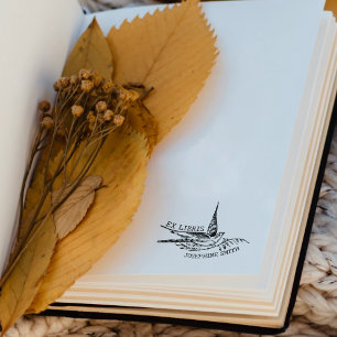 Carimbo De Borracha Pássaro Vintage, Livro Ex Libris da Biblioteca 