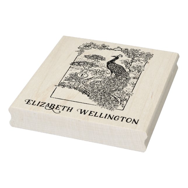 Carimbo De Borracha Pavão Elegante em Nome do Jardim Inicial (Carimbo)