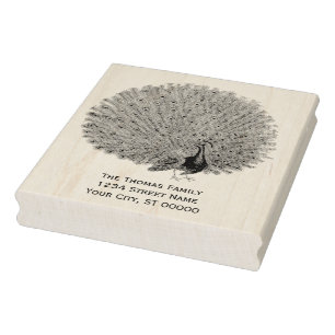 Carimbo De Borracha Pavão Exibindo suas Penas Endereço de Retorno