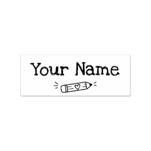 Carimbo De Borracha Pencil Heart Crianças Nome Personalizado Manuscrit