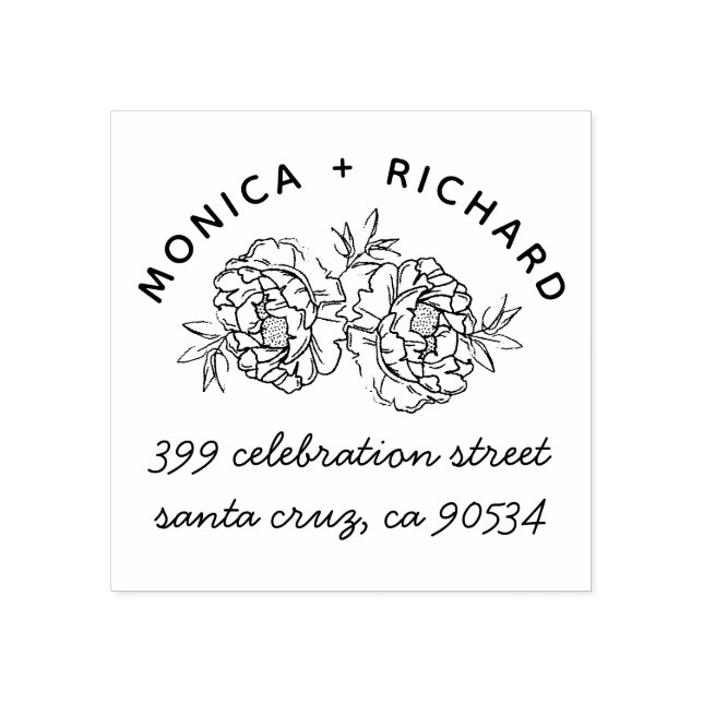 Carimbo De Borracha Peônias desenhadas à mão | Nomes e endereços manus (Impressão)