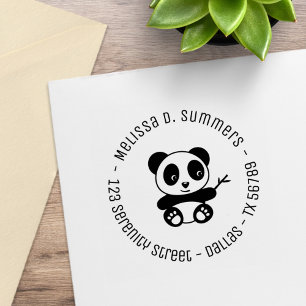 Carimbo De Borracha Pequeno Panda Bonita Segurando Bamboo Endereço Re