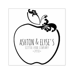 Carimbo De Borracha pequeno selo de maçã florescente de biblioteca liv