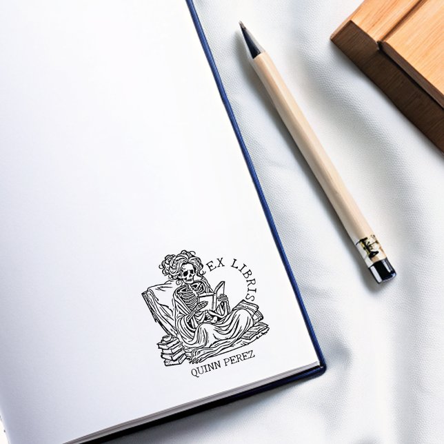 Carimbo De Borracha Personalizada Ex Libris Lady Skull Bookplate (Criador carregado)