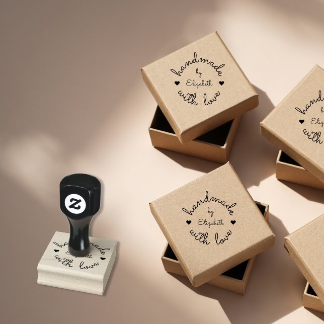 Carimbo De Borracha Personalizado à mão com amor pequenas empresas (Personalized Handmade with Love Small Business Rubber Stamp)