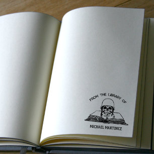 Carimbo De Borracha Personalizado Da Biblioteca De, Livro De Crânio Do