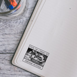 Carimbo De Borracha Personalizado Da Biblioteca De, Livro De Crânio Gó