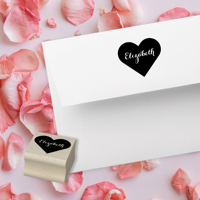 Carimbo De Borracha Personalizado Elegant Script Name Heart Love (Custom Personalized Elegant Script Name Heart Love Rubber Stamp)