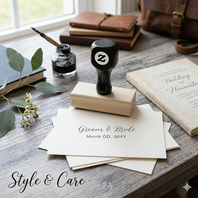 Carimbo de Borracha Personalizado Elegante para No (Elegant Custom Rubber Stamp for Couples Names Date)
