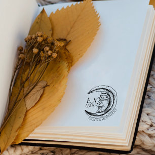 Carimbo De Borracha Personalizado Ex Libris Vintage Mystical Moon Book