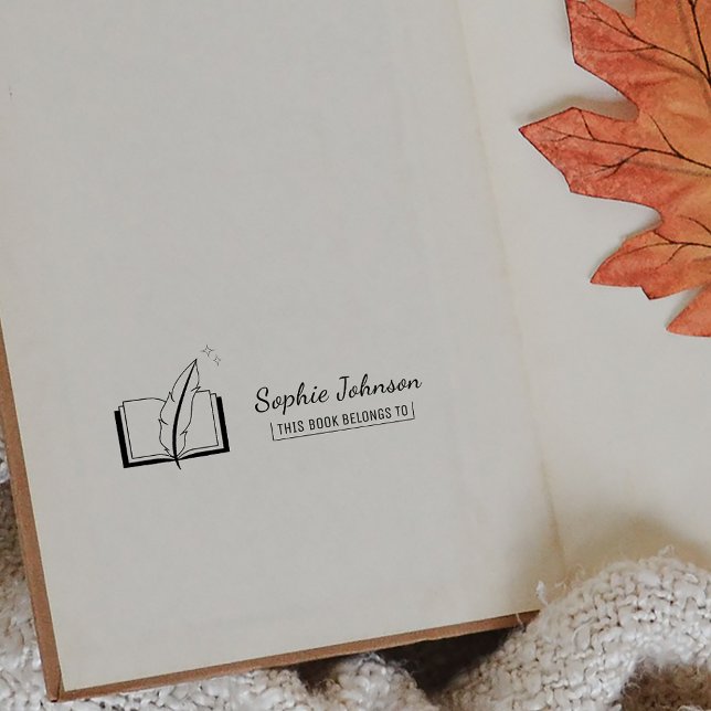 Carimbo De Borracha Personalizar Nome Feather Caneta Book Pertence Ao  (Custom Name Feather Pen Book Belongs To Teacher Rubber Stamp)